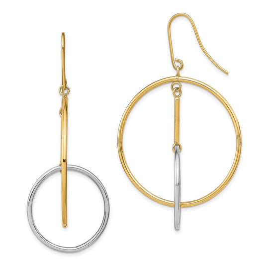 14K Two-Tone Gold Double Circle & Bar Dangle Earrings