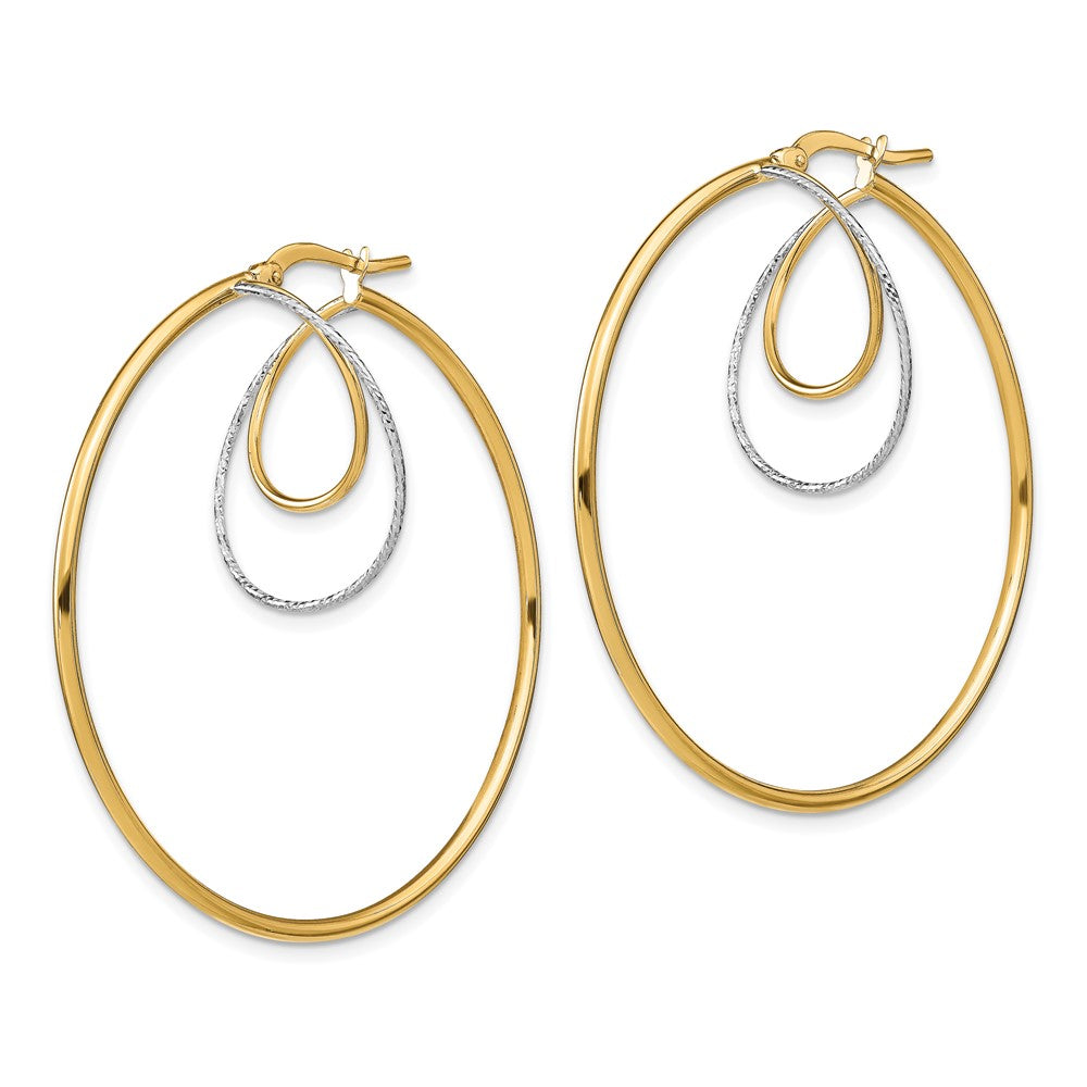 14K Two-Tone Gold Diamond-cut Twisted Circles Inside Hoop Earrings