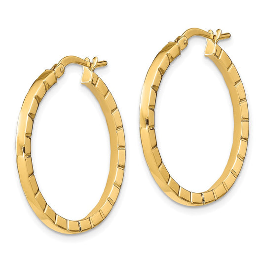 14K Yellow Gold Large Striped Edge Hoop Earrings