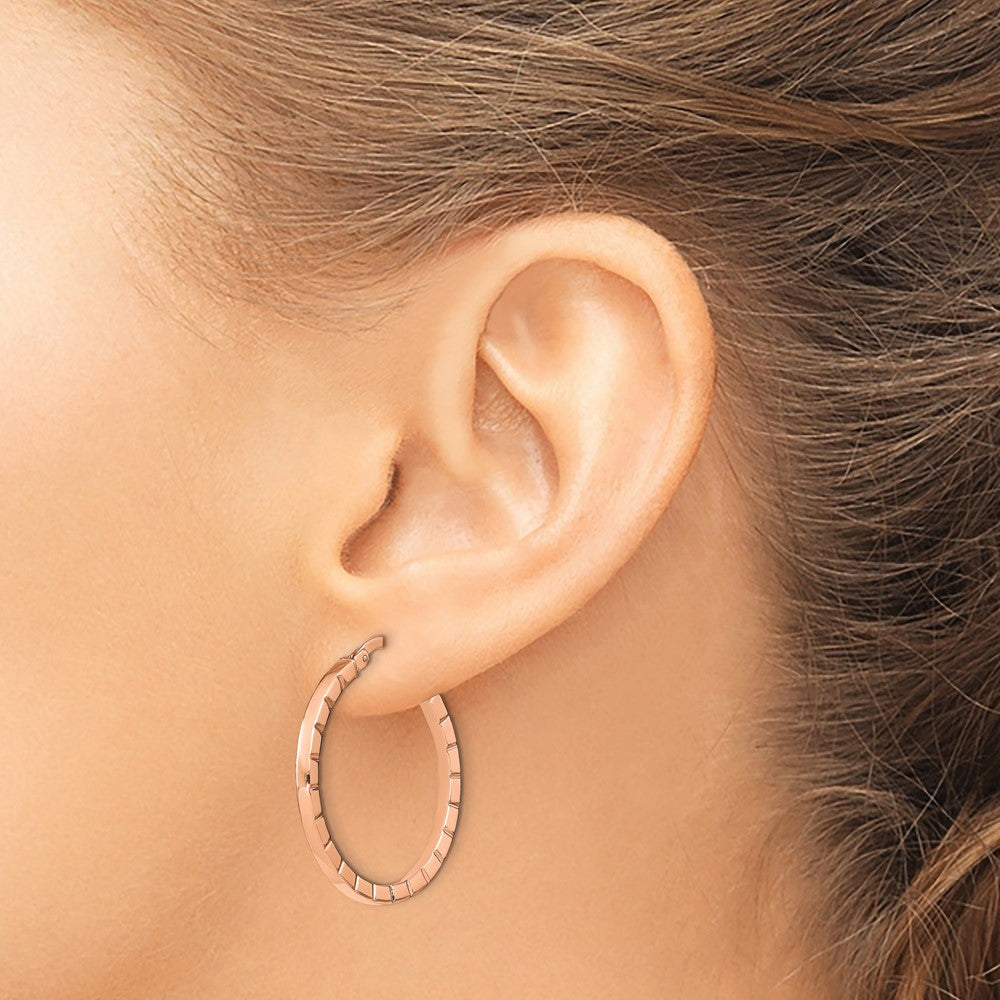 14K Rose Gold Striped Edge Hoop Earrings