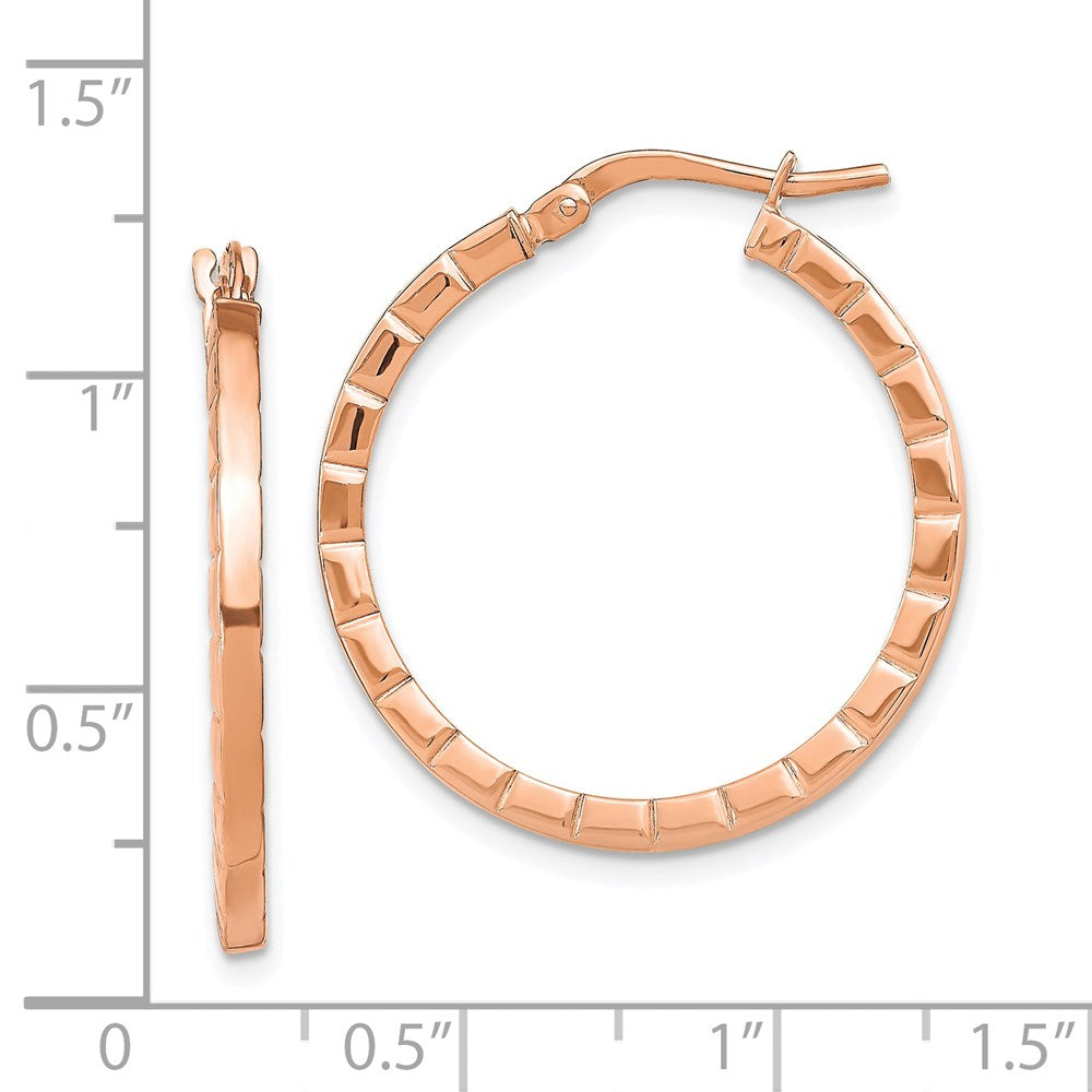 14K Rose Gold Striped Edge Hoop Earrings