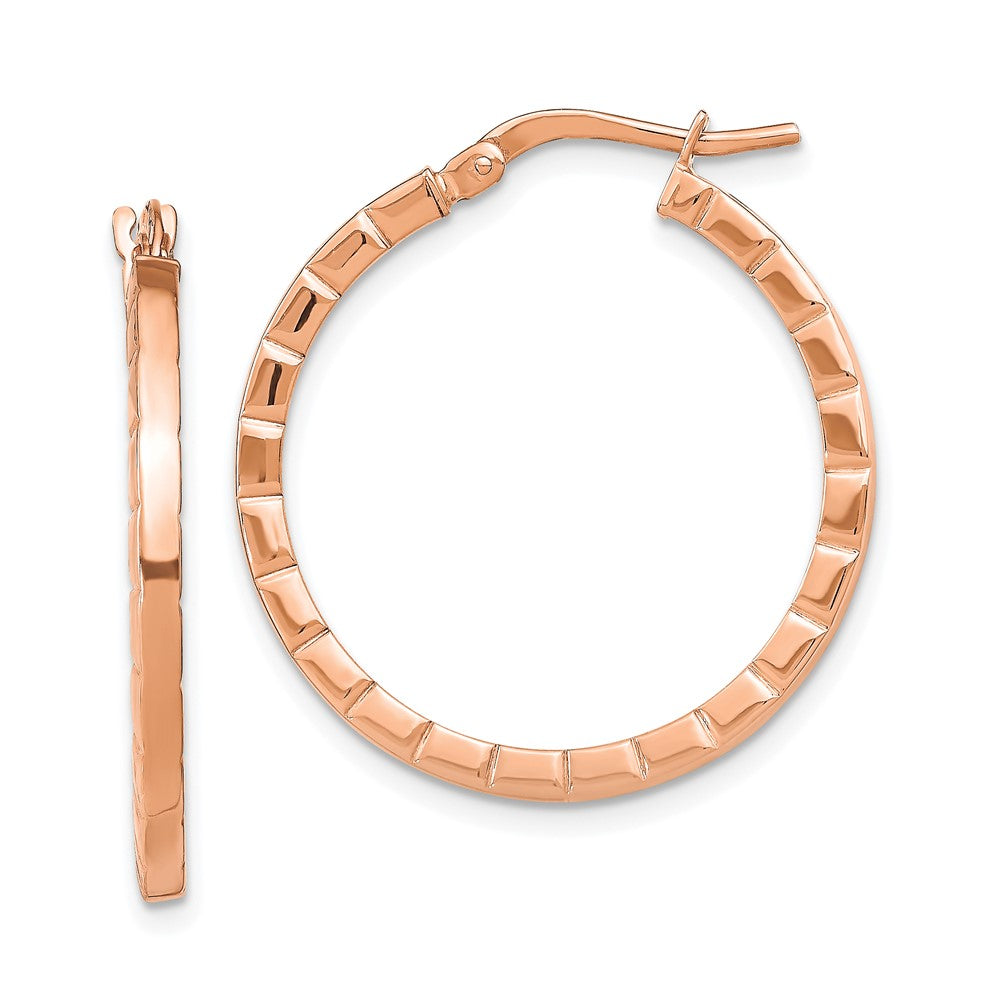 14K Rose Gold Striped Edge Hoop Earrings