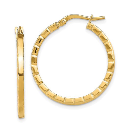 14K Yellow Gold Large Striped Edge Hoop Earrings