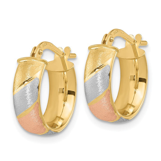 14K Tri-Color Gold Polished Satin Hoop Earrings