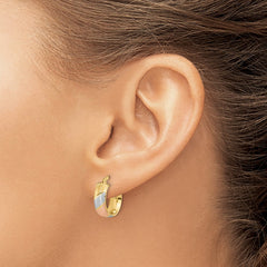 14K Tri-Color Gold Polished Satin Hoop Earrings