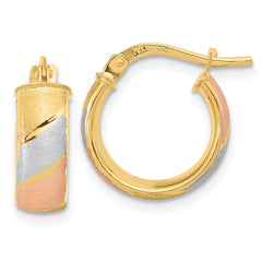 14K Tri-Color Gold Polished Satin Hoop Earrings