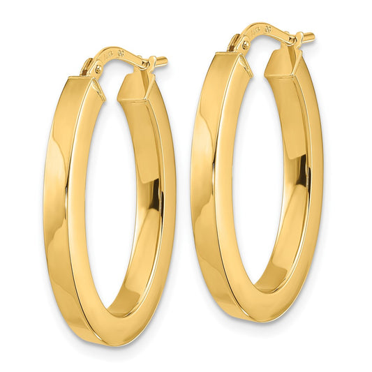 14K Yellow Gold Polished Square Tube Oval Hoop Earrings