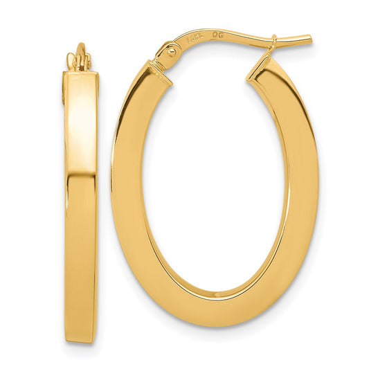 14K Yellow Gold Polished Square Tube Oval Hoop Earrings