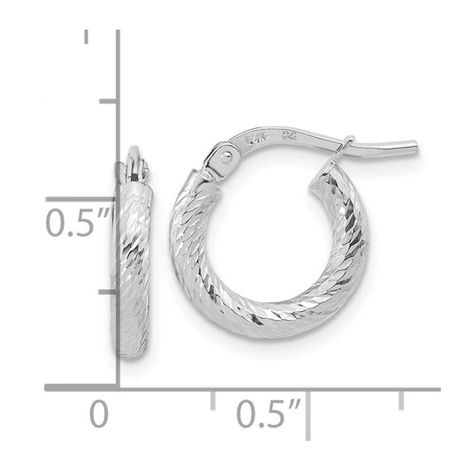 14K White Gold Polished Diamond-cut 2.4mm Hoop Earrings