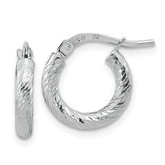 14K White Gold Polished Diamond-cut 2.4mm Hoop Earrings