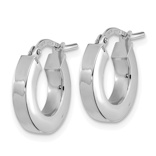 14K White Gold Polished 3mm Square Tube Hoop Earrings