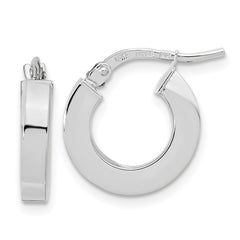 14K White Gold Polished 3mm Square Tube Hoop Earrings