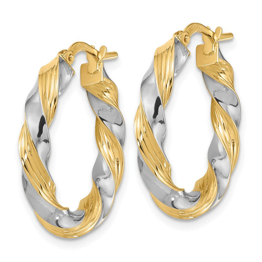 14K Two-Tone Gold Polished Twisted Hoop Earrings