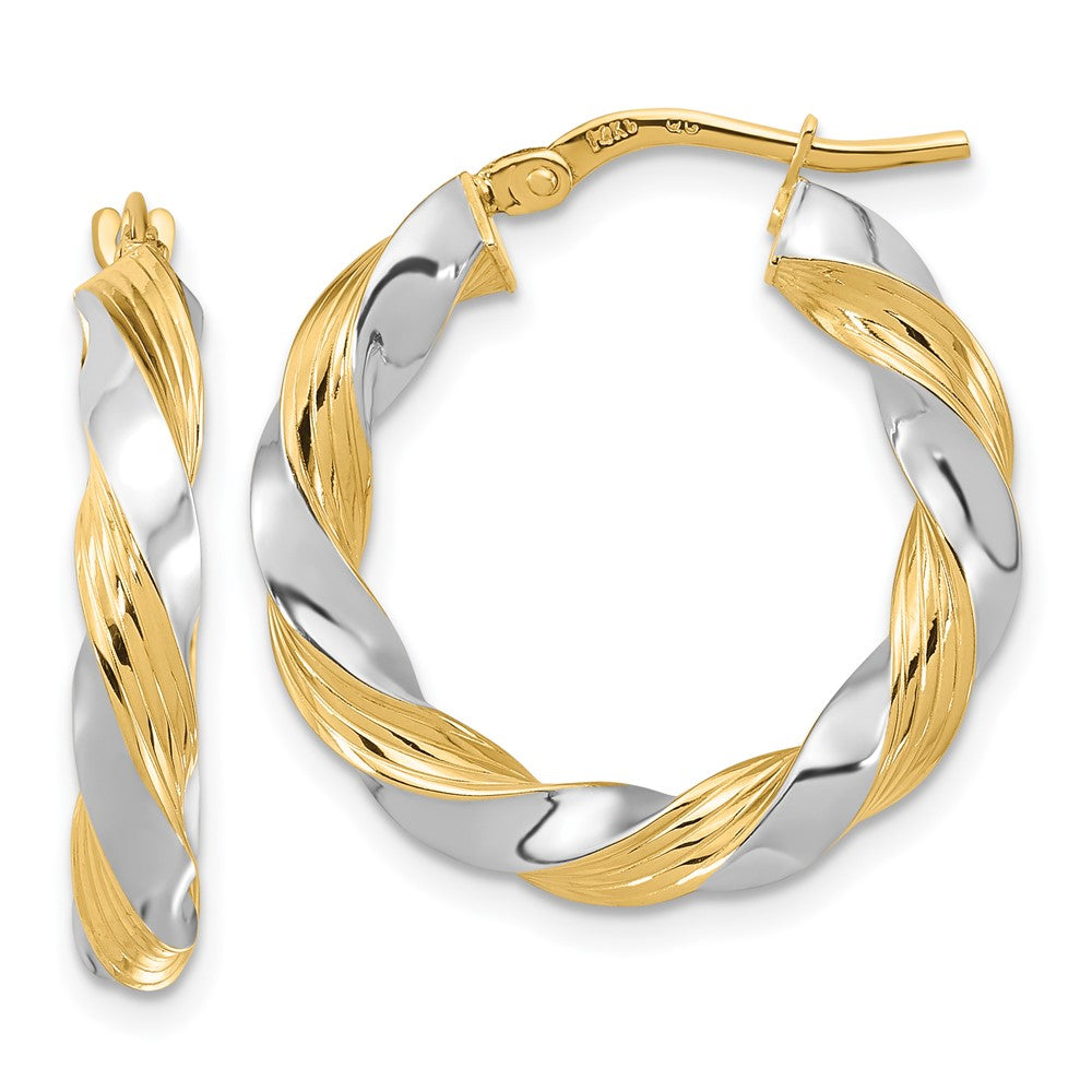 14K Two-Tone Gold Polished Twisted Hoop Earrings