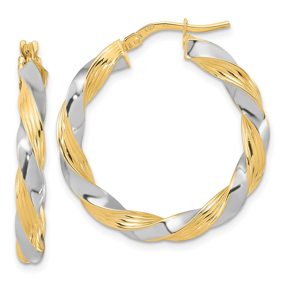 14K Two-Tone Gold Polished Twisted Hoop Earrings