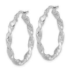 14K White Gold Polished and Textured Twisted Hoop Earrings