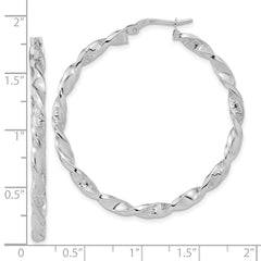 14K White Gold Polished and Textured Twisted Hoop Earrings