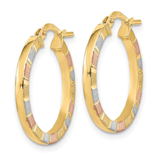 14K Tri-Color Gold Polished & Satin Hoop Earrings