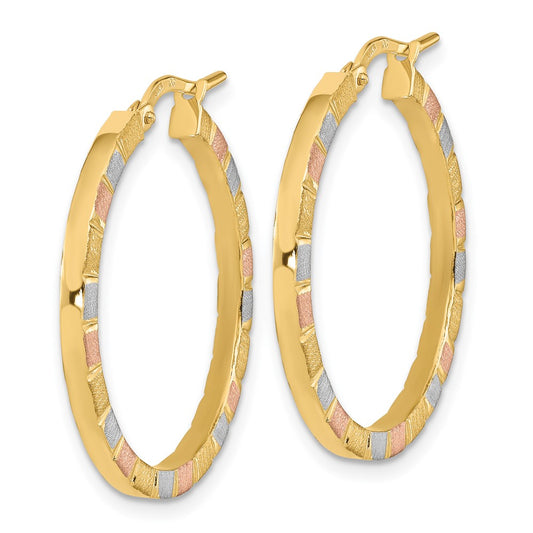 14K Tri-Color Gold Polished & Satin Hoop Earrings