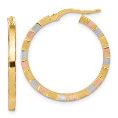 14K Tri-Color Gold Polished & Satin Hoop Earrings