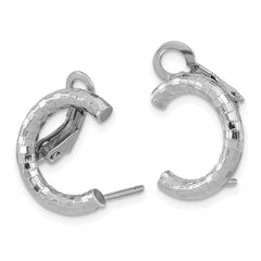 14K White Gold Polished & Textured U Shape Clip On & Post Earrings