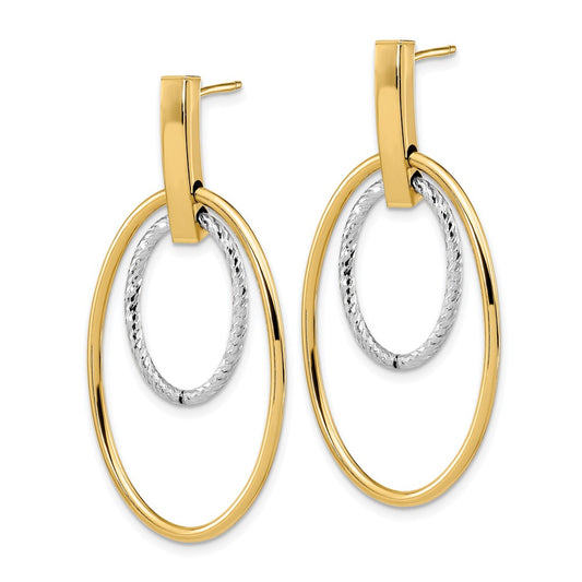 14K Two-Tone Gold Polished Diamond-cut Post Dangle Earrings