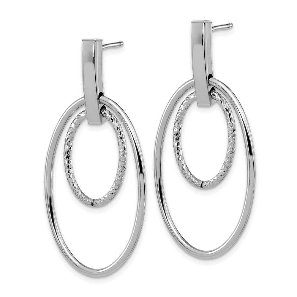 14K White Gold Polished Diamond-cut Post Dangle Earrings