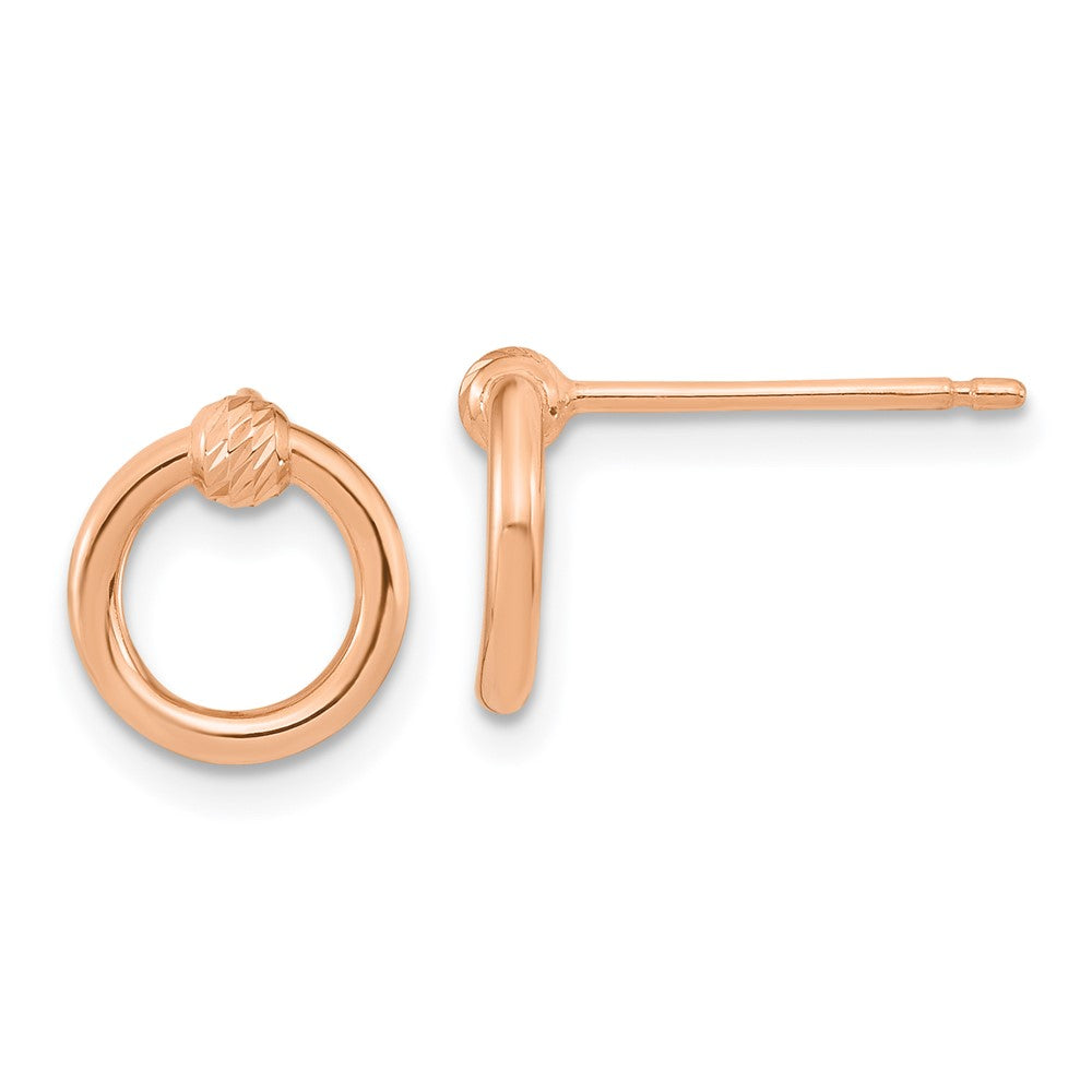 14K Rose Gold Polished Diamond-cut Circle Post Earrings