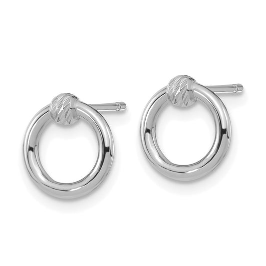 14K White Gold Polished Diamond-cut Circle Post Earrings