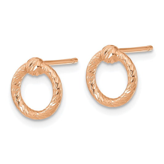 14K Rose Gold Polished Diamond-cut Twisted Circle Post Earrings