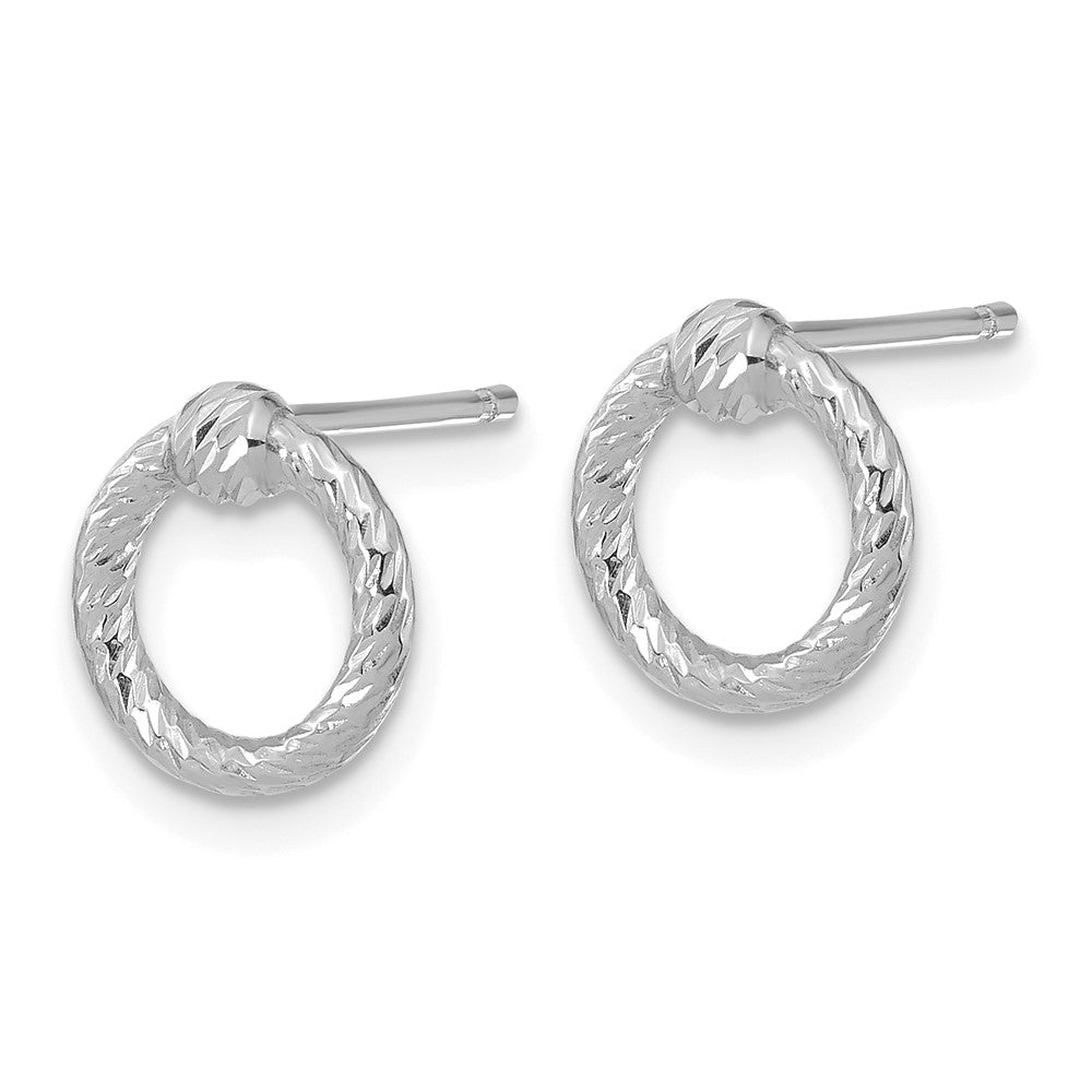 14K White Gold Polished Diamond-cut Twisted Circle Post Earrings