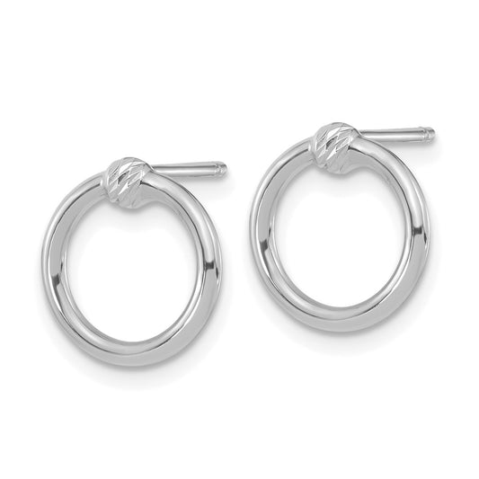 14K White Gold Polished & Diamond-cut Circle Post Earrings