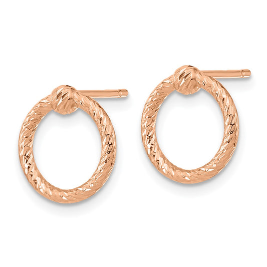 14K Rose Gold Polished & Diamond-cut Twisted Circle Post Earrings