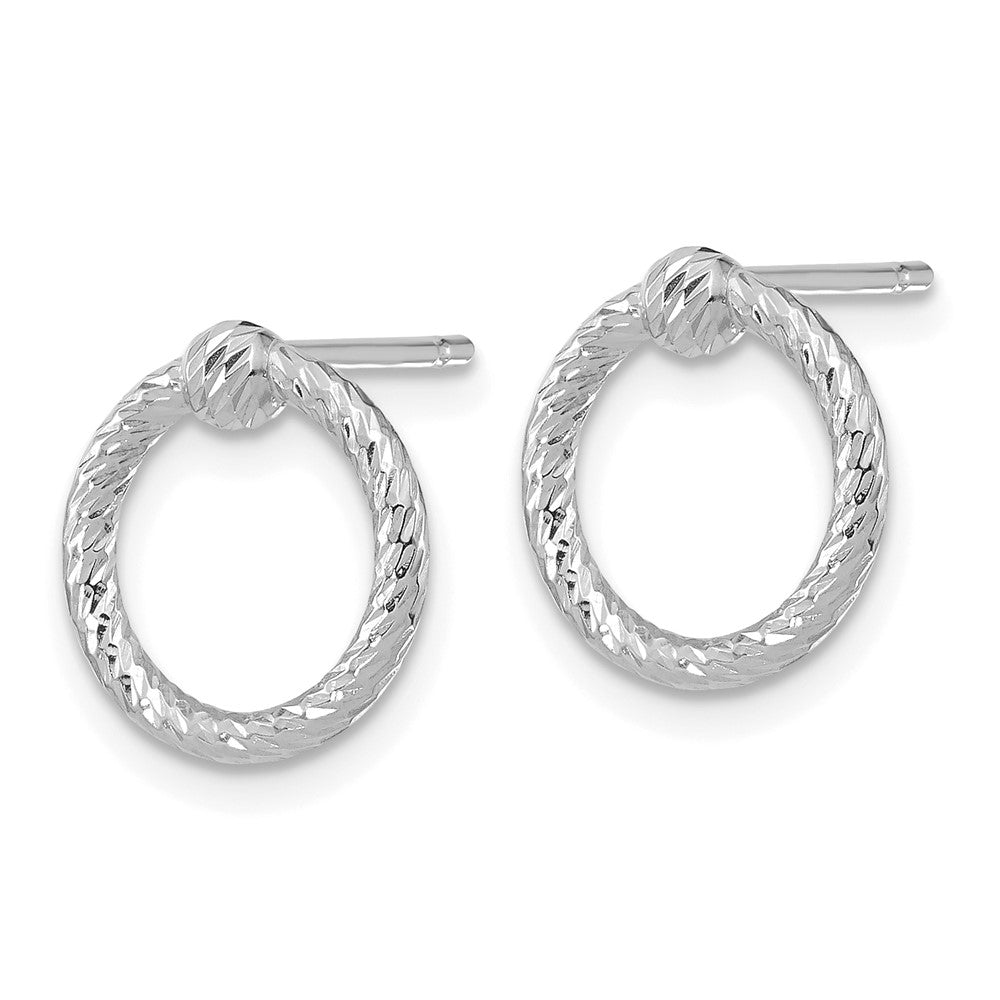 14K White Gold Polished & Diamond-cut Twisted Circle Post Earrings