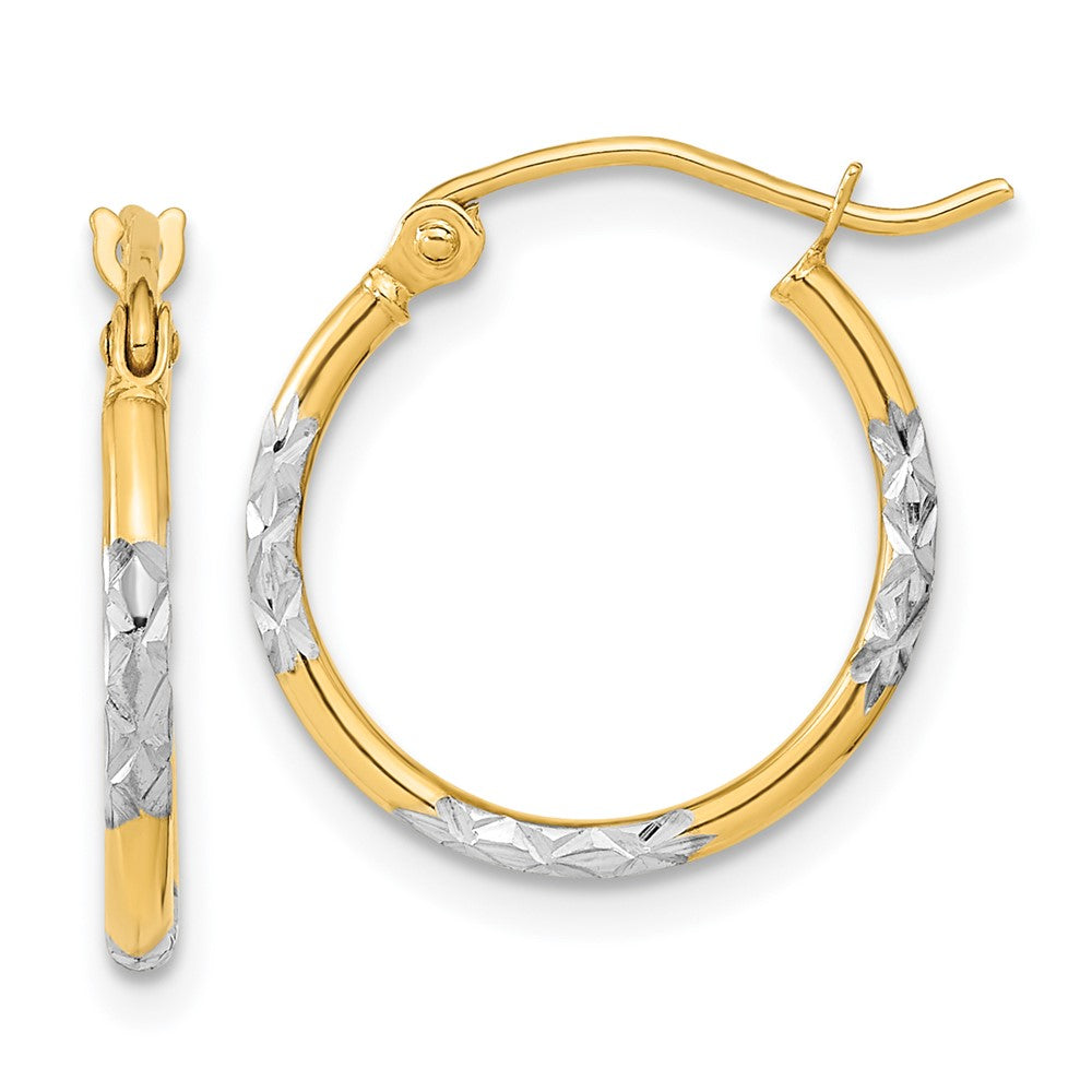 14K Two-Tone Gold Diamond-cut Hoop Earrings