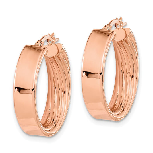 14K Rose Gold Polished and Textured Inside Hoop Earrings