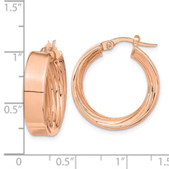 14K Rose Gold Polished and Textured Inside Hoop Earrings