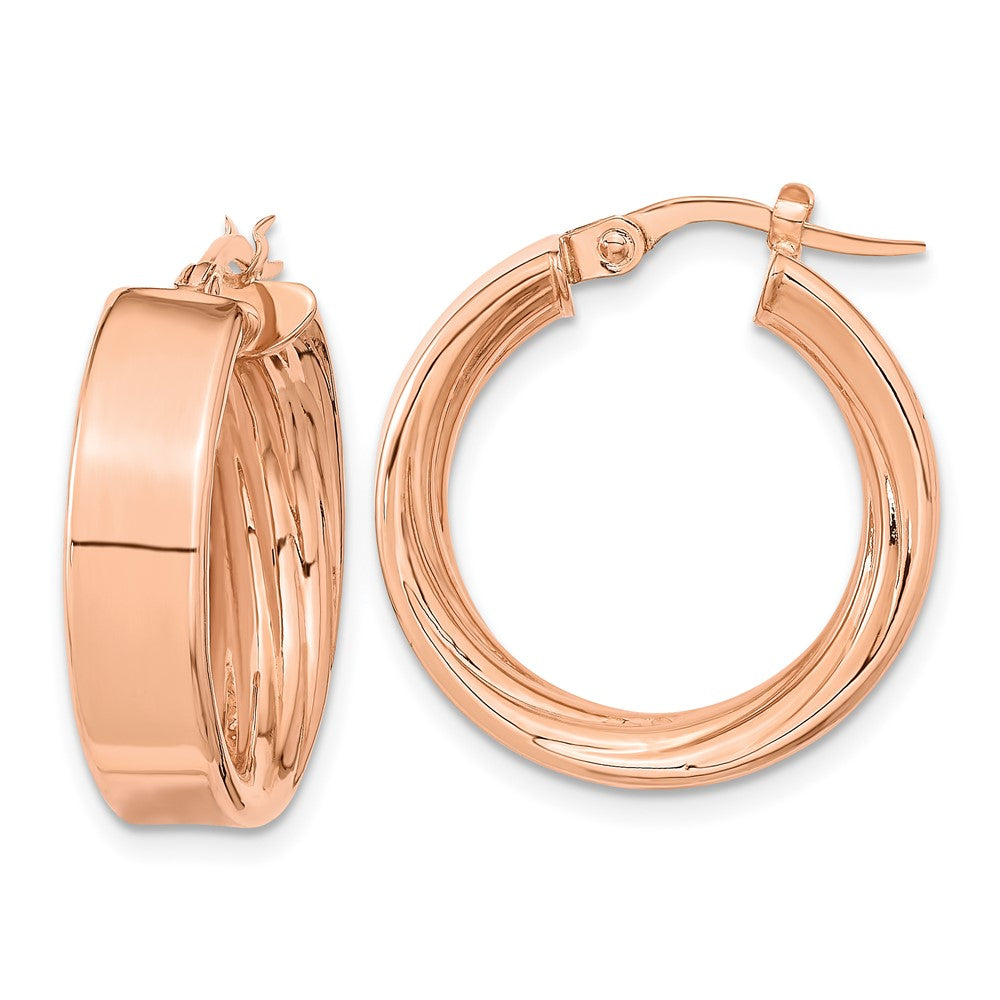 14K Rose Gold Polished and Textured Inside Hoop Earrings