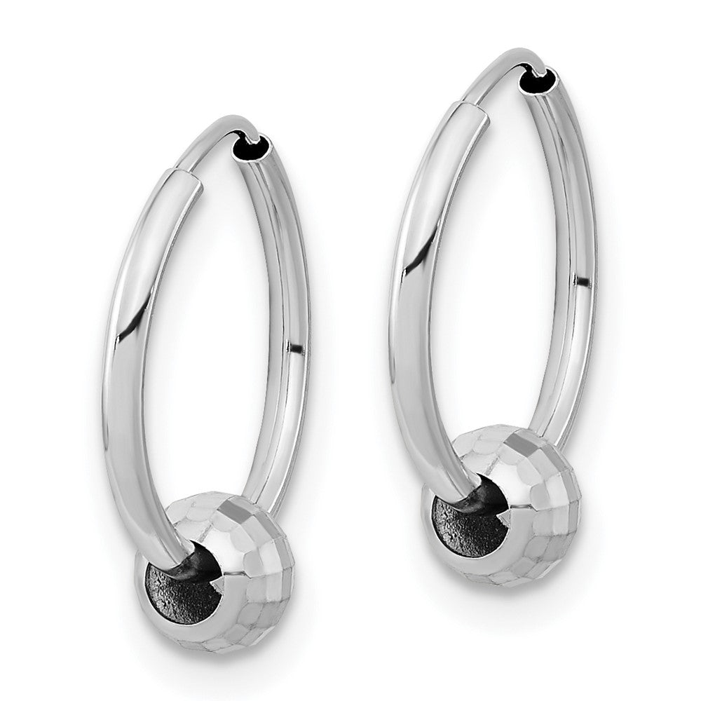 14K White Gold Polished Hoop with a Diamond-cut Ball Earrings