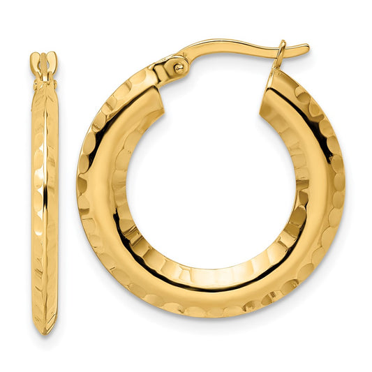 14K Yellow Gold Polished Diamond-cut Knife-edge 2x23mm Round Hoop Earrings