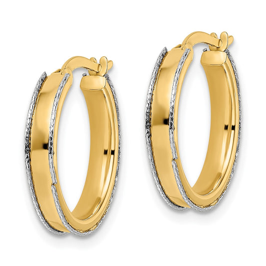 14K Two-Tone Gold Diamond-cut Edge 3x19mm Round Hoop Earrings