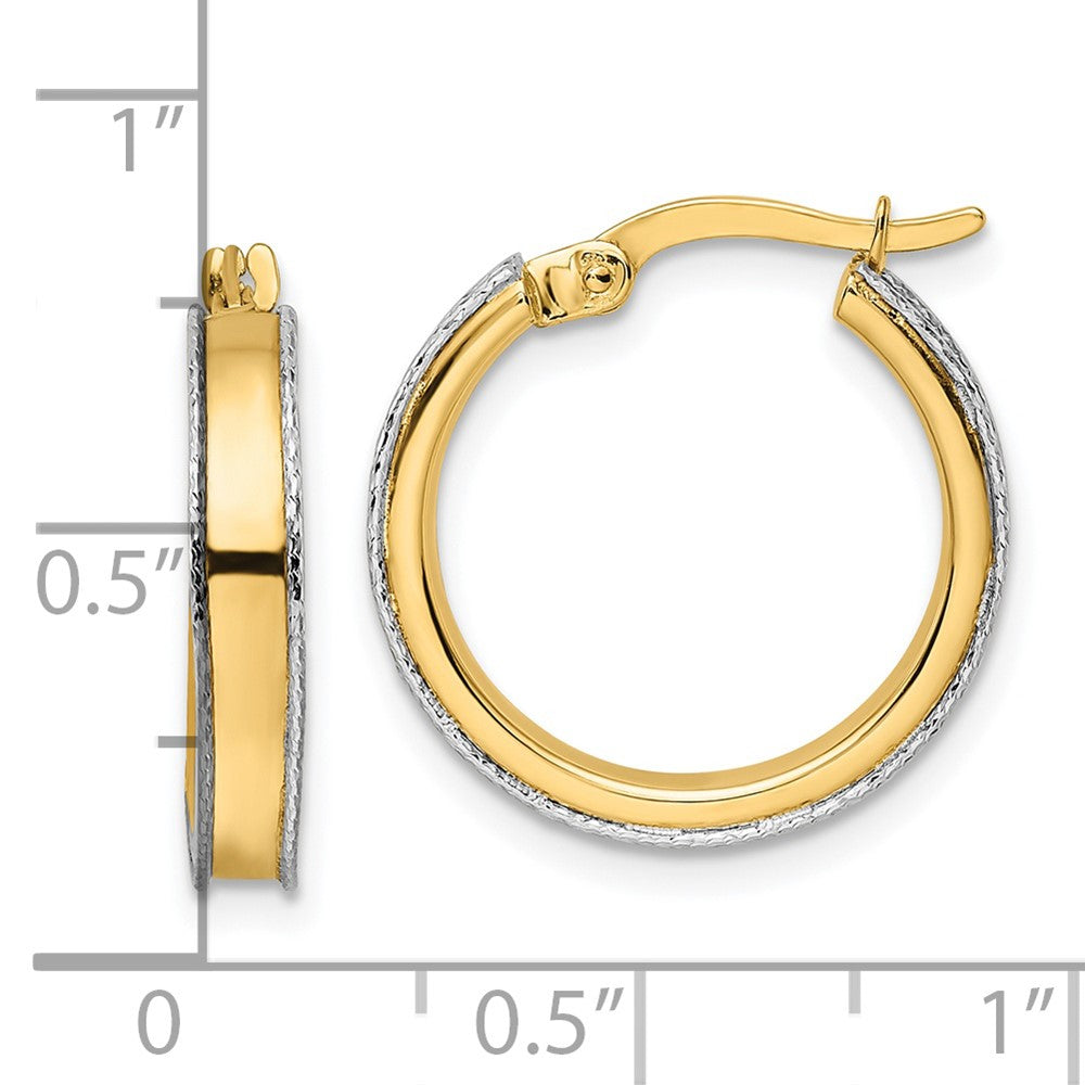 14K Two-Tone Gold Diamond-cut Edge 3x19mm Round Hoop Earrings