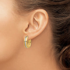 14K Two-Tone Gold Polished Diamond-cut Oval Hoop Earrings