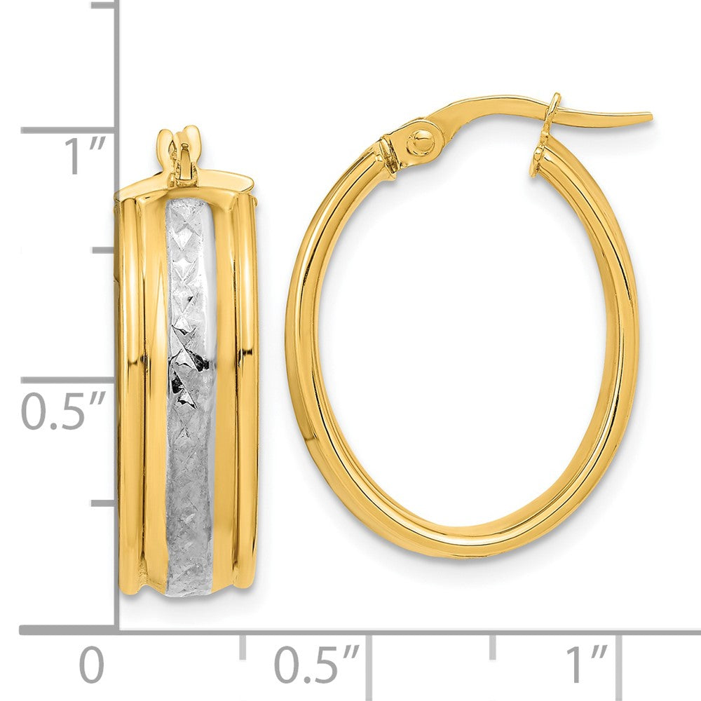 14K Two-Tone Gold Polished Diamond-cut Oval Hoop Earrings