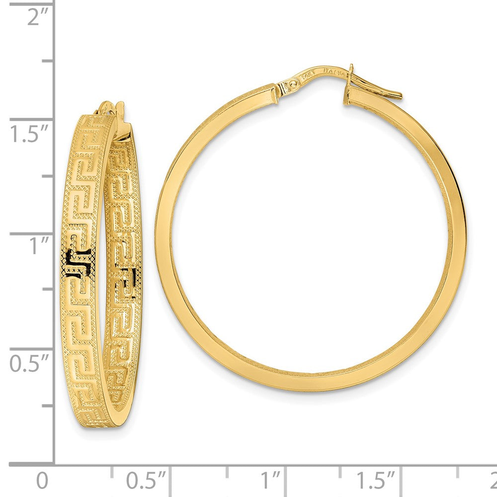 14K Yellow Gold Greek Key Hoop Earrings