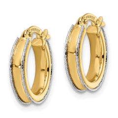 14K Two-Tone Gold Diamond-cut Edge 3x14mm Round Hoop Earrings