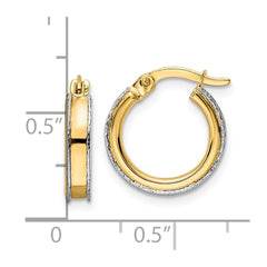 14K Two-Tone Gold Diamond-cut Edge 3x14mm Round Hoop Earrings