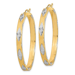 14K Two-Tone Gold Polished Satin Diamond-cut Fancy Hoop Earrings