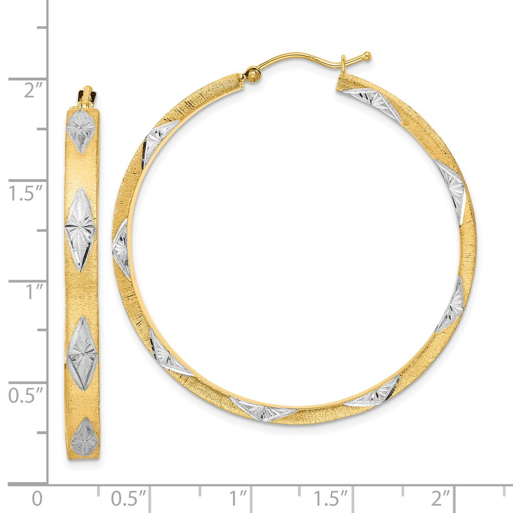 14K Two-Tone Gold Polished Satin Diamond-cut Fancy Hoop Earrings