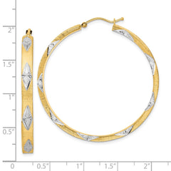 14K Two-Tone Gold Polished Satin Diamond-cut Fancy Hoop Earrings